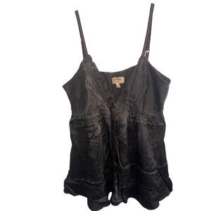 Converse John Varvatos Sz M Grey 100% Silk Camisole Babydoll Top Lace Trim